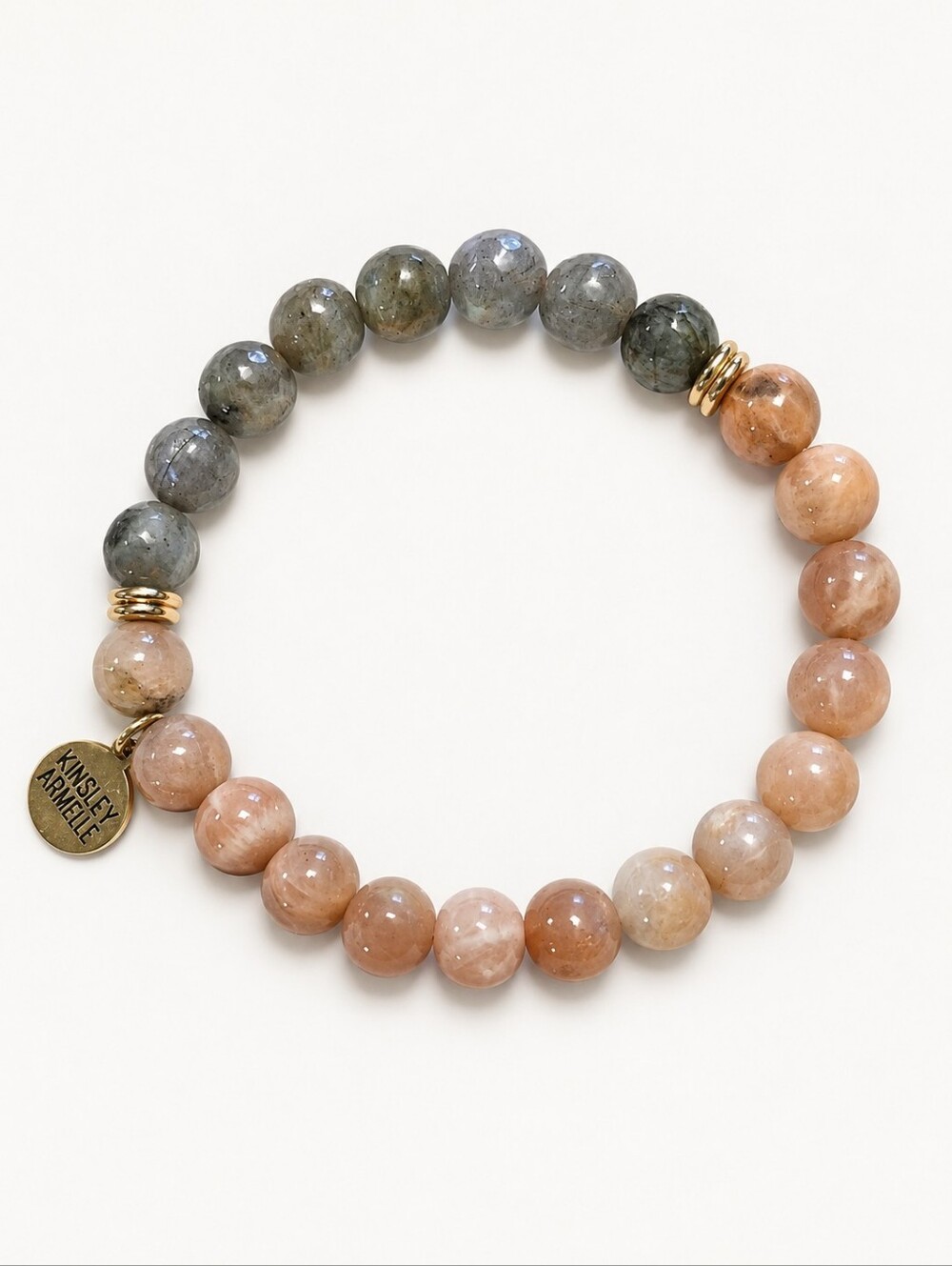 Kinsley Armelle Apricot & Gray Beaded Stretch Bracelet – Gold-Tone Accents
